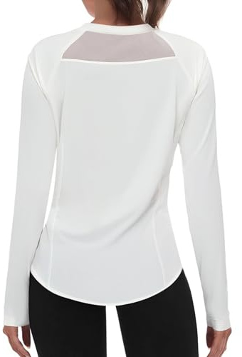 Wayleb Maglietta Donna Sportiva Maniche Lunghe, T-Shirt da Allenamento con Dettaglio in Rete per Corsa, Yoga e Tempo Libero – Bianco - Back Mesh XXL