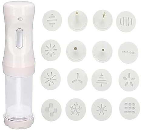 Asyduey 1 Pressa per Biscotti Elettrica con 12 Stampi e 4 Ugelli Decorativi Stampo da Forno in ABS Adatto per Torte, Dessert, Creatore Fai-da-Te e Forniture per Decorazioni da Forno