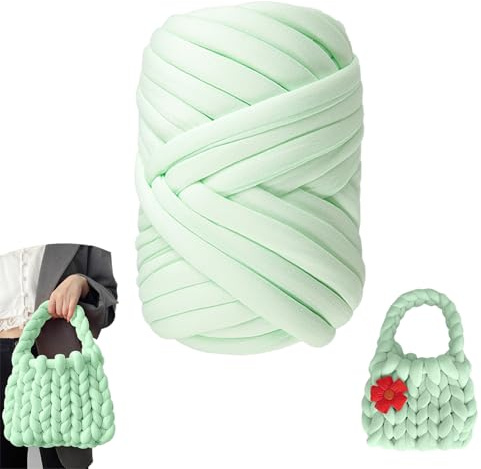500 g ullgarn, grov bomull, chunky yarn-garn, lämplig för nybörjare för stickning av väskor, korgar, filtar och hantverk (ljusgrön)