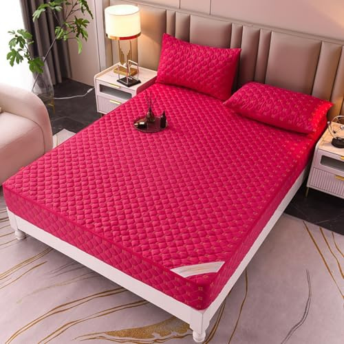 Morbuy Coprimaterasso Singolo Matrimoniale Impermeabile, Coprimaterasso Una Piazza e Mezza Antiacaro con Cerniera Morbida e Traspirante per Materassi Altezza 25cm (120x200+25cm,LA02 Rosa shocking)