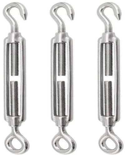 GERUI 12 candados M8, tensor de cuerda de acero inoxidable, gancho y ojo tensor de cuerda de alambre ajustable para valla de malla de alambre, cuerda de acero con ojales, cuerda de cortina (3 piezas