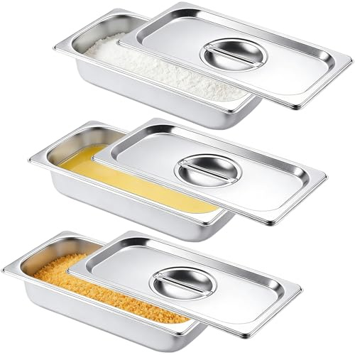 IIRC Breading Bowls Set of 3, 25.5 x 20 x 5 cm Stainless Steel Bowl, Breading Set for Fried, Fish, Meat, Vegetables (3-Piece Breading Bowls with Lid)