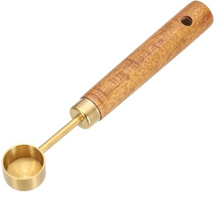 sourcing map Measuring Spoon, 2.5ml Stainless Steel Coffee Scoop Spoon with with Wood Handle for Ground Coffee Tea Sugar Cooking Baking, Gold