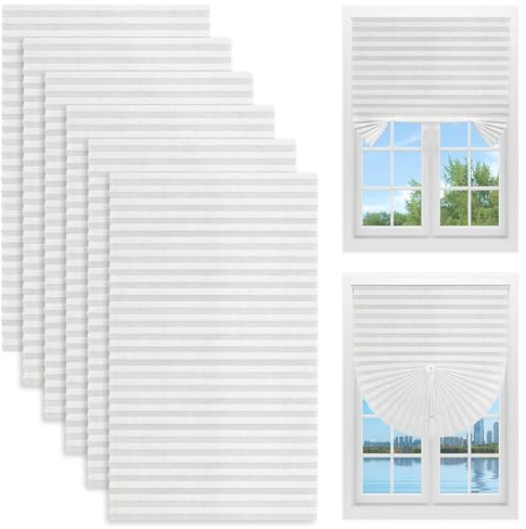 Newthinking Pleated Shade Blinds 180x90cm, 6 Pack Self-Adhesive Temporary Blackout Blind, Non-Woven Fabric White Pleated Shade Privacy Blinds for Bedroom, Kitchen, Loft
