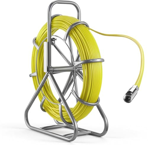 VEVOR Guía Pasacables de 6,3 mm y 100 metros, Cable de Fibra de Vidrio con Soporte de Acero y Freno, Terminales Intercambiables, Herramientas de Electricista, para Pared Tubo Construcción Eléctrica