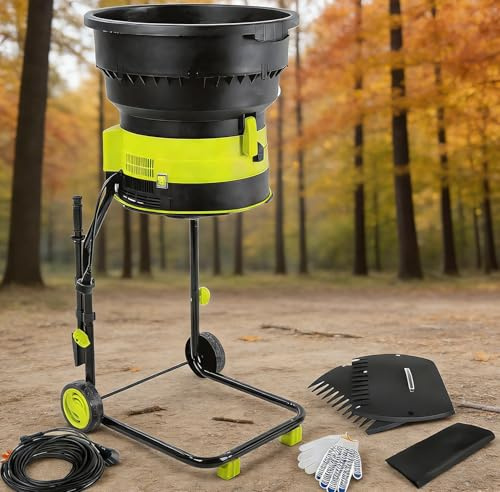Naturalpowev Broyeur à Feuilles électrique Broyeur de Compost Broyeur de Branches Hachoir à Feuilles, Diamètre de L'entonnoir 54 cm, Broyeur De Compost pour Nettoyage Cour 50m-Powercord