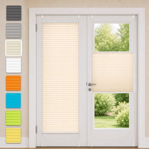 Vkele Plissee ohne Bohren Klemmfix – Faltrollo Jalousie Beige 95x210cm(BxH), Lichtdurchlässig & Blickdicht, Sonnenschutz & Sichtschutz, Easyfix Rollo für Fenster & Tür