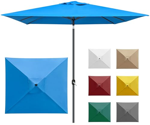 paramondo interpara Sonnenschirm aus 230 g/㎡ Polyesterfaser quadratisch 3 x 3m blau + Gestell anthrazit, Gartenschirm Marktschirm knickbar, Stabil, für Terrasse Balkon Sonnenschirm mit Kurbel, 8,8kg
