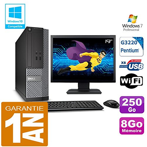 Dell PC 3020 SFF Intel G3220 Ram 8Go Disque 250 Go WiFi W7 Ecran 19in (Reconditionné)