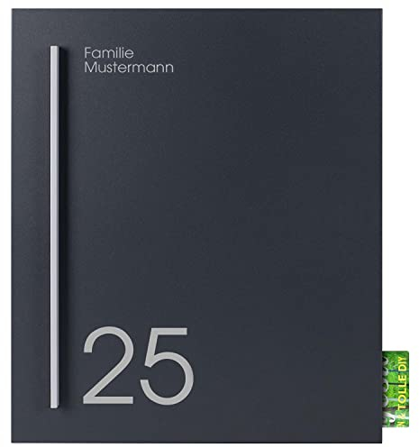 Briefkasten mit Zeitungsfach anthrazit MOCAVI Box 110RNa, Postkasten mit Hausnummer und Name, mit Personalisierung, modern, RAL 7016 matt, rostfrei, deutsche Qualität, groß, Din A4, wetterfest
