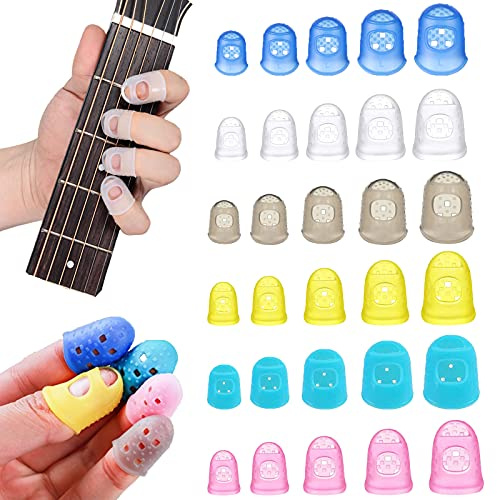 duoyif Fingerschutz Aus Silikon, Fingerschutz Für Gitarre, Gitarren Finger Cots, Fingerkappen Für Gitarre Bass Ukulele Daumenklavier Lesen Sticken Fingerschutz, 5 Größe, 30 Stück