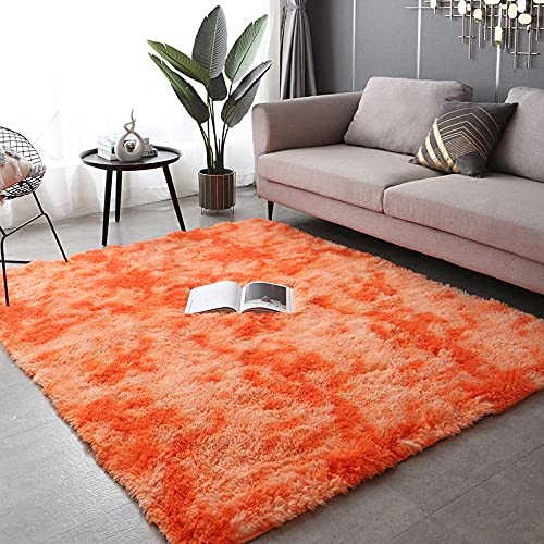 OUJIE Bunte Batik-Teppiche Waschbarer Teppich Schlafzimmer Rechteckig orange Shaggy Teppich Moderne Wohnkultur Schlafzimmer Wohnzimmer Balkon Flauschiger Hochflor Teppich (160x230cm)