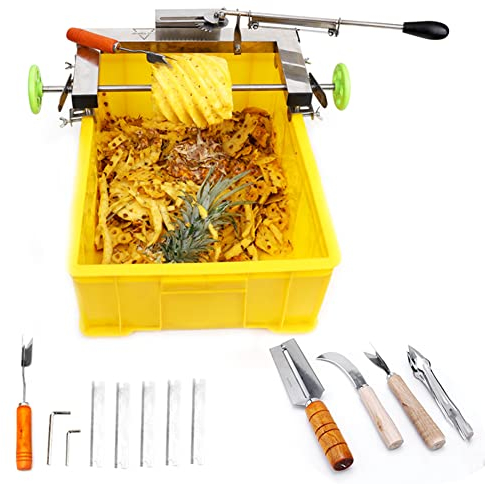 Fruit Shop Ananas-Peeling-Messer, automatische Drehschalenmaschine mit 4 Ersatzklingen Ananas-Hollower, professionelles Ananas-Peeling-Werkzeug