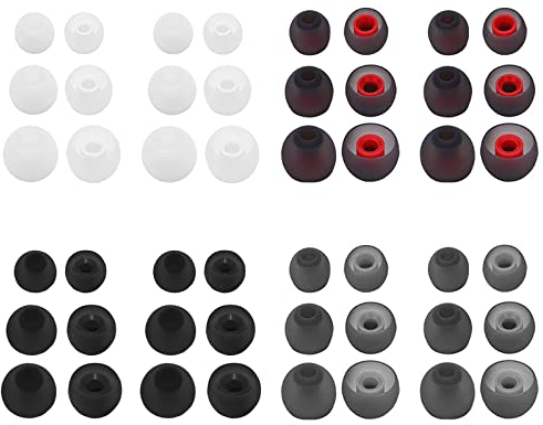 Jaimela D'embouts en Silicone[48 Pièces], Remplacement Écouteurs Embouts d'oreilles pour Casque Écouteurs, 3 Tailles 11mm, 12mm, 13mm(Rouge Grisâtre, Transparent Gris et Noir)