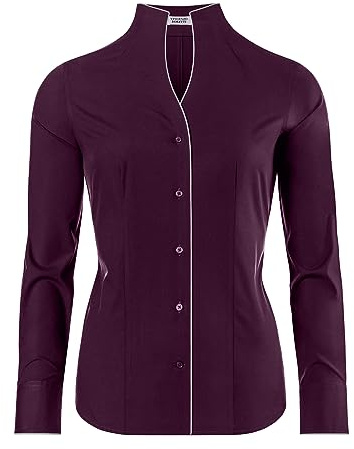 Vincenzo Boretti damblus med kupkrage, lätt figursydd, 100 % bomull, lätt att stryka, långärmad skjortblus med ståkrage, elegant, festlig, även för företag, 3 aubergine, 40