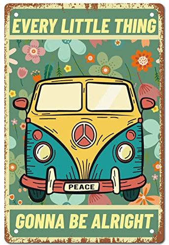 CREATCABIN Every Little Thing Gonna Be Alright peace Vintage Metal Tin Sign Retro Wall Art Decor House Plaque Poster for Home Bar Pub Garden Kitchen Coffee Garage Decoration 12 x 8 Inch