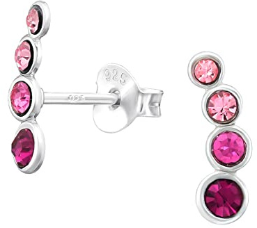 I love silver jewellery Sterling Silver Cerise Pink Gradient Crystal Stud Earrings - Hypoallergenic 925 Silver Climber Earrings for Women and Girls