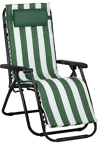 Totò Piccinni Sedia GRAVITY Sdraio da Giardino Poltrona Relax Pieghevole Salvaspazio Reclinabile (Verde/Bianco, Con Cuscino Imbottito)