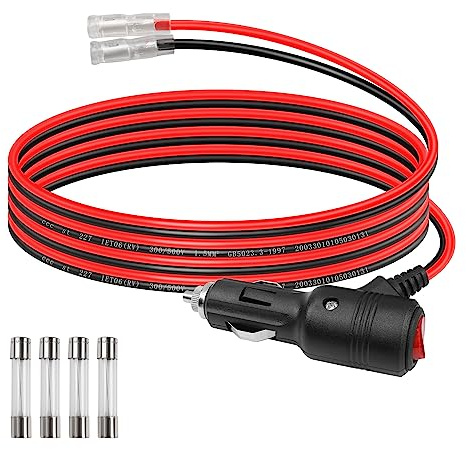 GELRHONR 12 Volt Ersatz-Zigarettenanzünder-Stecker mit Kabel und LED-Licht, 16 AWG, Auto-Zigarettenanzünder-Verlängerungskabel mit Schalter und 15 A Sicherung, robustes Kabel (1 m)