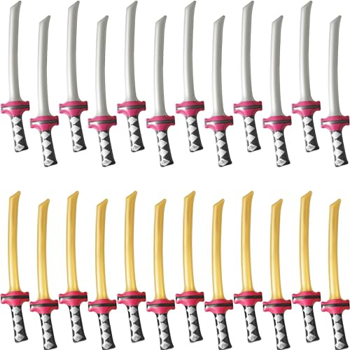 Cotiny 24 Pack Inflatable Ninja Swords Inflatable Sword Samurai Katana Blow Up Swords for Ninja Cosplay Swimming Pool Party Supplies Halloween Costume Accessories (Color Style 2)