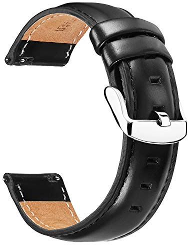 BINLUN Leder Uhrenarmband Schnellverschluss Lederarmband Ersatz Uhrenband für Herren und Damen mit Edelstahl Silber Schnalle in Schwarz Braun Rot 12mm 13mm 14mm 17mm 18mm 19mm 20mm 22mm