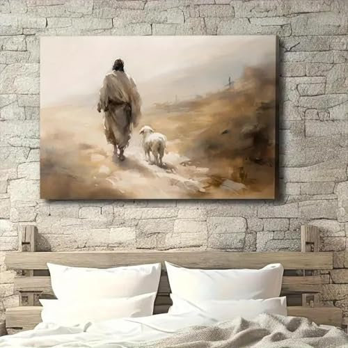 MAIMANG Impression sur toile célèbre de la parabole du mouton perdu, affiche de Jésus, art mural des Écritures, décoration murale chrétienne, 50 x 70 cm, sans cadre