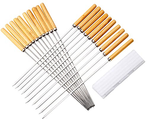 20 Pezzi Spiedini per Barbecue con Manico, 33cm Spiedini per Grigliate Riutilizzabili in Acciaio Inox per Griglia, Campeggio, Picnic, Carne Verdure Kebab