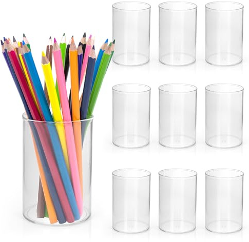 Axincardarm Clear Pen Pots for Desk Acrylic Pen Holder 10 Pack | Round Pencil Pot, for Office Home Supplies