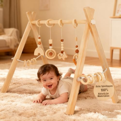 Blomise Spielbogen Baby Holz für Babies, Höhenverstellbarer & Schadstofffreier Baby Gym Holz Spielbogen, Spielzeug Activity für Neugeborene