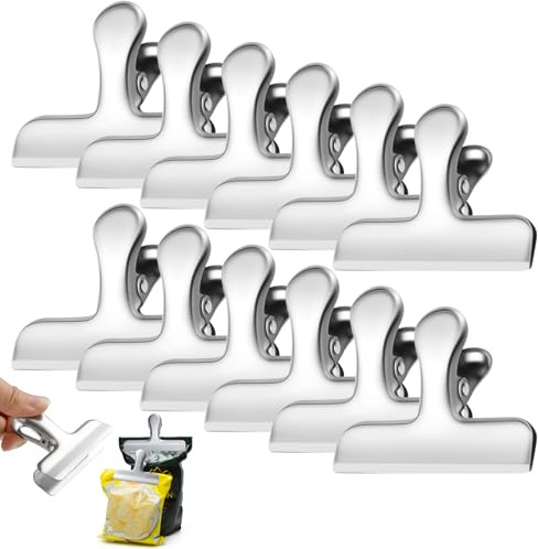 12 Pièces Pince Sachet Alimentaire en Acier Inoxydable, 78mm Acier Inoxydable Pince à Dessin en Métal Grand, Clips de Fermeture Conservation Alimentaire pour Emballages Alimentaires, Bureau, Cuisine