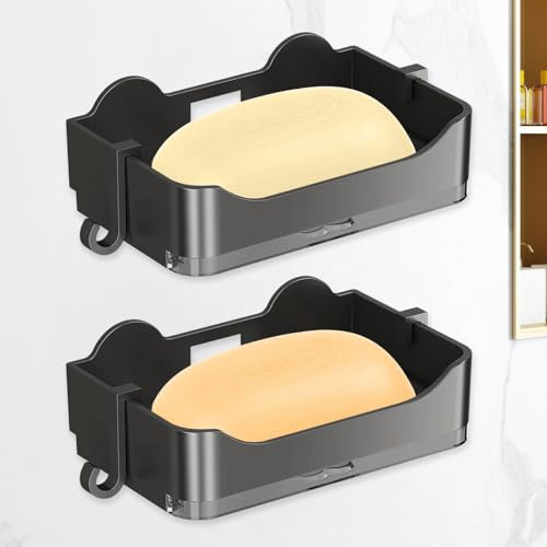 Soporte para jabón sin taladrar, 2 unidades, soporte para jabón autoadhesivo, ducha, montado en la pared, autoadhesivo, con bandeja de goteo, jabonera con desagüe para baño