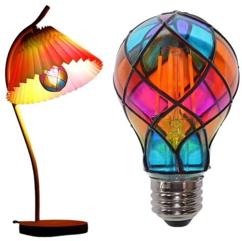 Generico Stained Glass Light Bulb 4.3in - Edisoń Filament Bulb | Hand Painted Colorful LED 4W 120V E26 Base Waterproof Glass Decorative Lighting | Christmas Party Home Bedroom Ambient Lamp