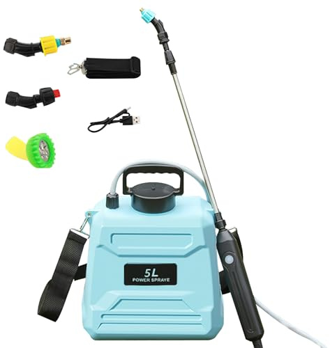 Pulverisateur Electrique, 7.4V Puissant Pulverisateur de Jardin avec 3 Buses Réglables, Autonomie 120 Min, Recharge USB, Lance et Sangle – Arrosage, Désherbage, Herbicide, Insecticide (Bleu 5L)