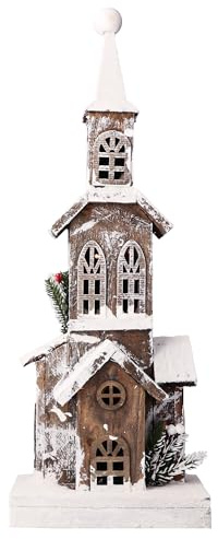 Netagon Indoor Neutral Christmas Home Decoration Snow Topped Wooden Log Cabin Wood House with Battery Powered Warm White LED Lights