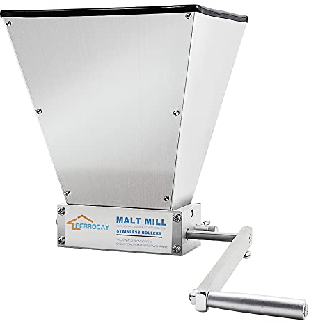 FERRODAY Malted Grain Mill Malt Stainless Steel 2 Roller Malt Mill Homebrew Malted Grain Crusher Manual Grain Mill Slow Drill Available Malt Crusher Adjustable Gap Malted Barley Grinder - No Base Type