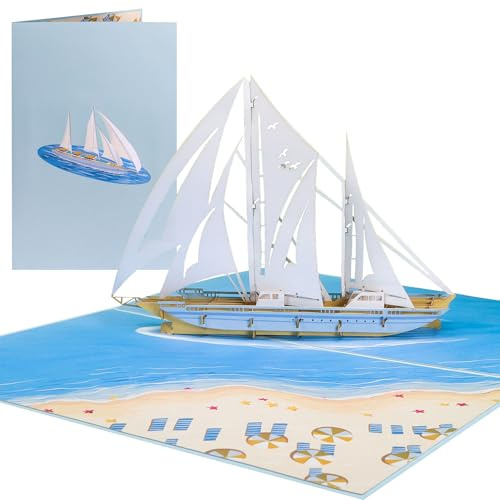 Sweetpopup® 3D Pop-Up Karte Segelboot Meer – Glückwunschkarte für Segeln & Geburtstag – Gutschein oder Geldgeschenk für Urlaub & Reise – Schiff 167