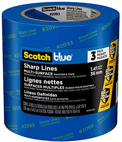 Scotch ScotchBlue 2093-36AC3 Sharp Lines Painter’s Tape, 1.41 Width, Blue