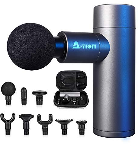 Mini Massagepistole, ACTION Massagepistole Muskelmassagegerät Tragbar mit 4 Geschwindigkeiten/8 Massageköpfen/Leicht Massage Gun Mini
