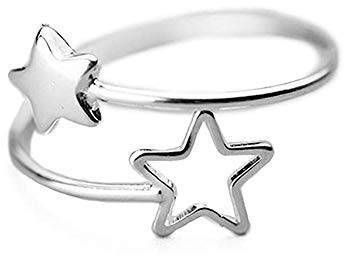 Anello Aperto a Doppia Stella Per Donne Adolescenti Ragazze In Argento Sterling S925 Regolabile Dichiarazione Di Fidanzamento Sottile Minuscoli Anelli Gioielli Regalo Per Figlia Compleanno