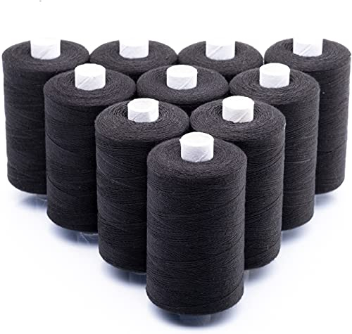 PRETEX Nähgarn schwarz - 10 teilig, jeweils 1000 m - 100% Polyester, Qualitätsgarn