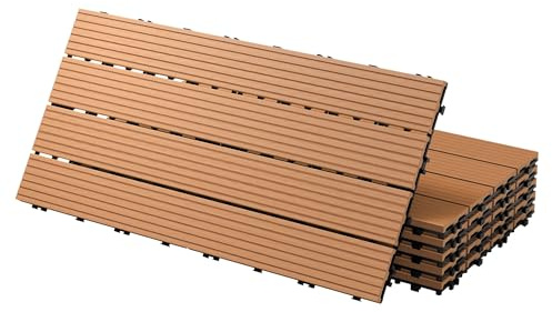 ECD Germany Dalles Terrasse Clipsables WPC 60x30 cm/30 pièces=5m² Marron Clair Strié Aspect Bois Panneaux avec Système à Clic et Drainage Revêtement de Sol Carrelage Lames Patio Jardin Extérieur