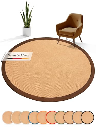 carpetfine Sisalteppich Rund Braun Ø 80 | Moderner Teppich für Wohn- und Schlafzimmer