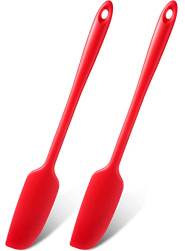 Spatola da Vaso in Silicone Con Manico Lungo Raschietto Antiaderente Gomma Spatola Resistente Calore Raschietto Silicone per Strumenti di Cucinare Cuocere Mescolare (Rosso, 2)