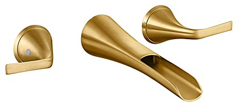 Waschbeckenarmatur Bad Aus Der Wand Gold Waschtischarmatur Wasserfall für Bad Gebürstet Wasserhahn Waschbecken Armatur Mischbatterie Waschbecken