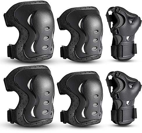 Kinder&Erwachsene Knieschoner Set, Schützerset 6 in 1 mit Knie-Ellbogen-Handgelenkschoner, Schützer Inliner Erwachsene, Schutzausrüstung Verstellbare Handgelenkschoner für Skateboard Radfahren (CC M)