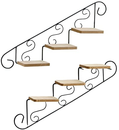 Ercheng Lot de 2 supports de pot de fleurs en forme d'escalier, étagère murale à suspendre pour escalier, étagère murale ouverte, échelle en métal, décoration murale - C