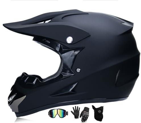 Fullface Helm Mtb, Motocross Helm Kinder, Helm Set Herren ATV Motorradhelm MX Enduro, ABS-Schale, MTB Helm Fullface Kinder, Motorradhelm Motorrad Downhill Helm, Mit Handschuhe Maske Brille