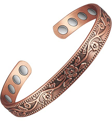 3500 Gauss Magnetic Arthritis Kupfer Armband, 99.99 Pure Kupfer Pflaumenblüten Muster weibliches Armband, enthält 8-Magnete, fördert effektiv die Blutzirkulation und verliert Gewicht