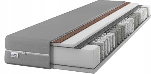 IZER Matratze GreyPLUS 160x200 cm mit KOKOS-Material | 2 in 1 (H3 und H4) | 7 Zonen | Taschenfederkern | Versteppter Bezug | Federkernmatratze