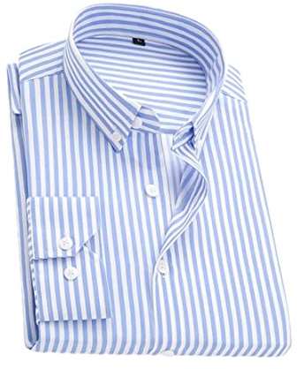 Adhdyuud Chemise décontractée boutonnée pour homme - Chemise rayée décontractée à revers - Chemise de travail, bleu clair, XXL